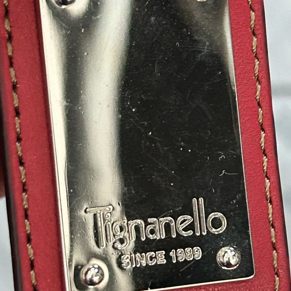 Tignanello Cherry Leather Handbag with Silver Buckle